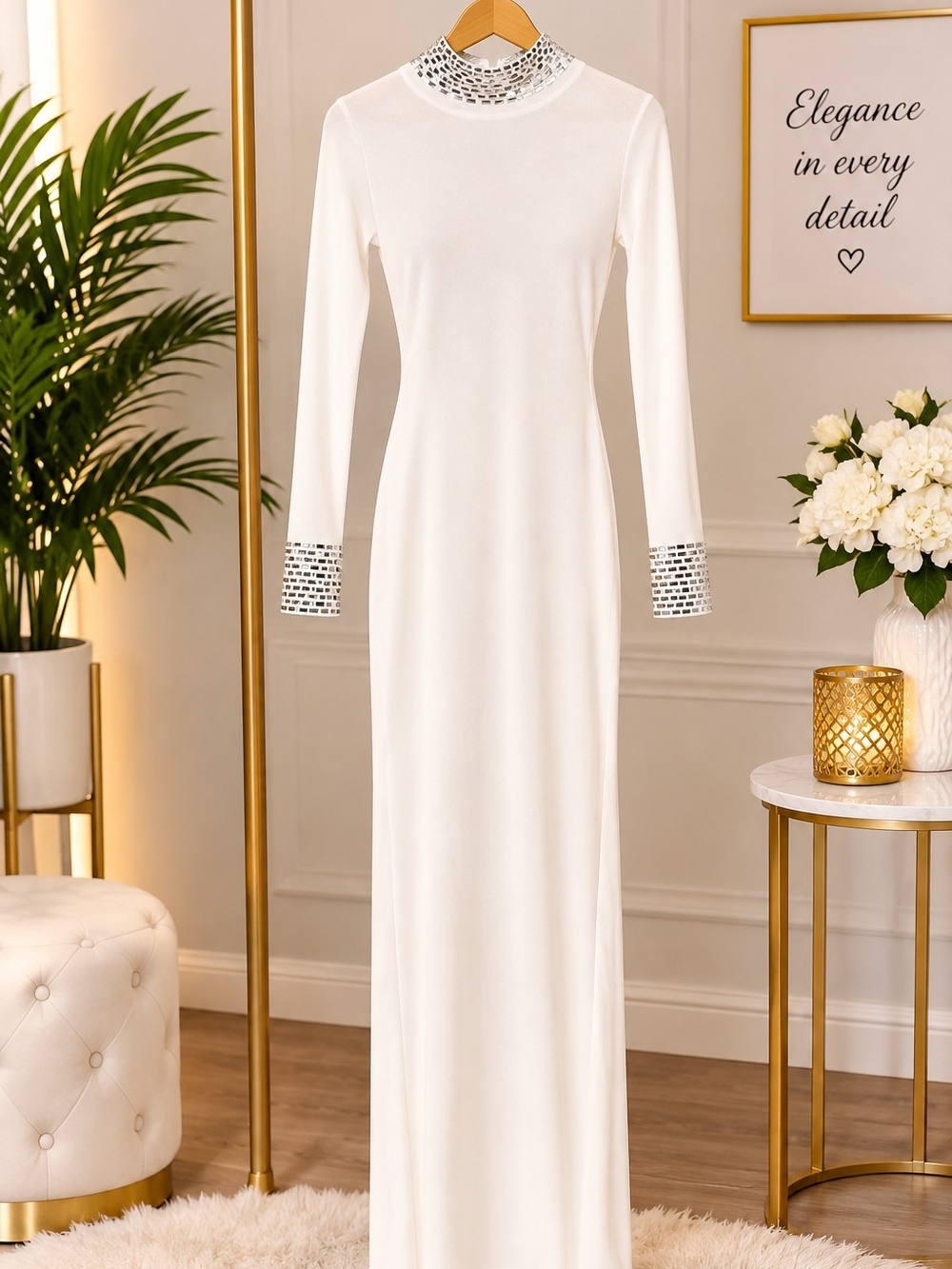 Almost Famous White Embellished Collar & Cuff Long Maxi Dress